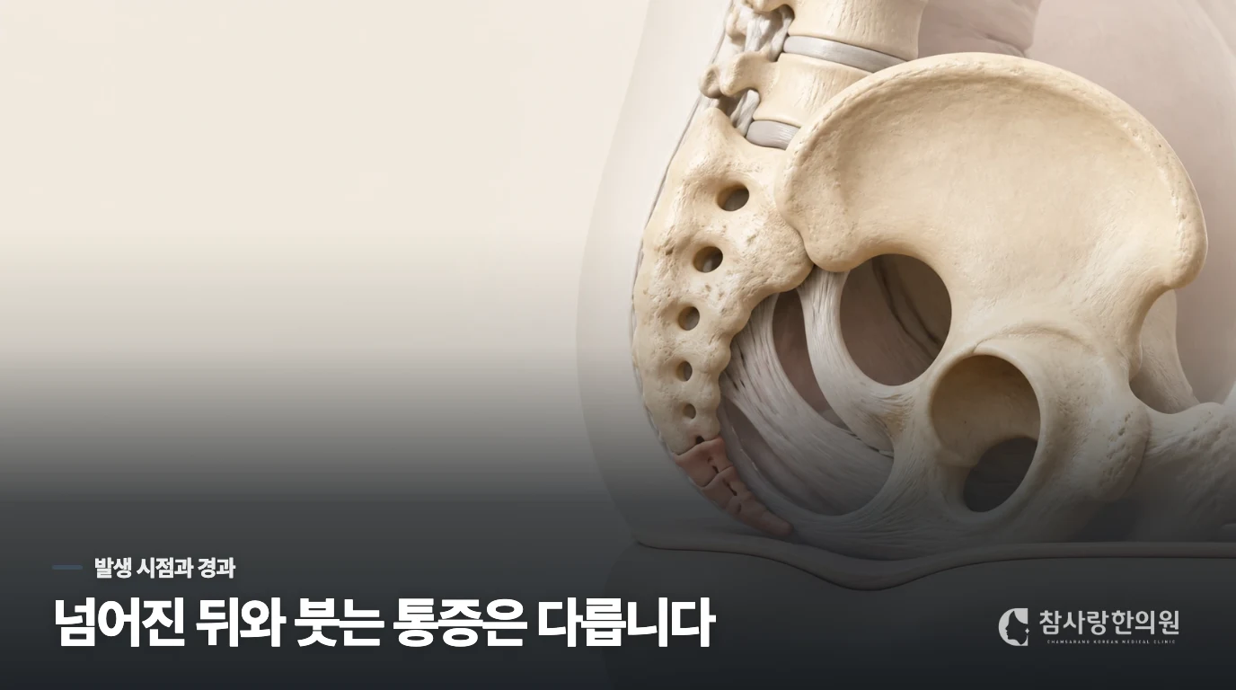 엉덩방아 뒤 통증과 며칠 사이 부은 통증은 다릅니다