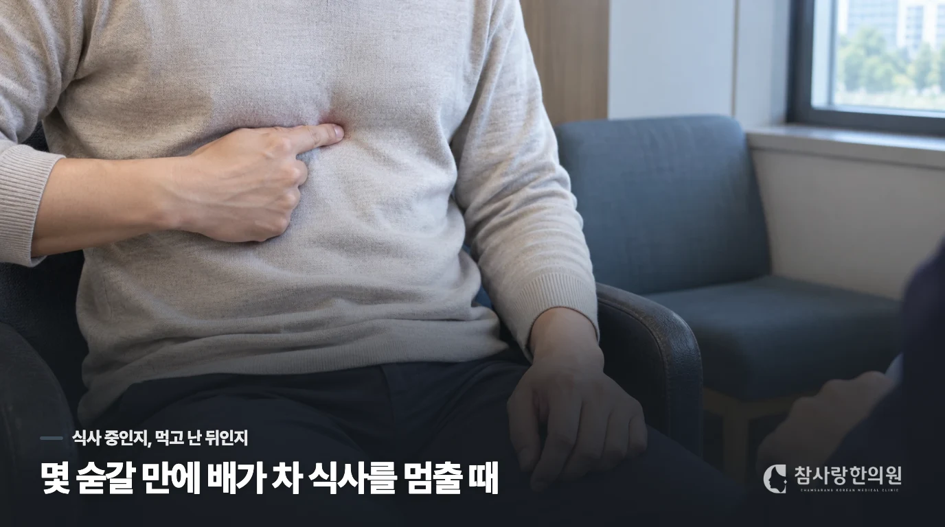 몇 숟갈 만에 배가 차 식사를 멈출 때