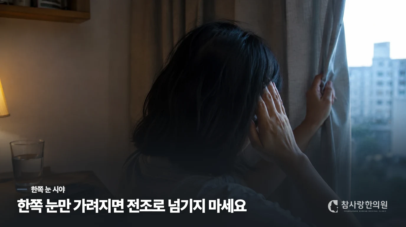 양쪽 눈의 시야에 나타나는지 한쪽 눈에만 생기는지 구분하세요