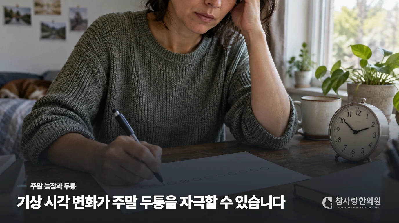 주말에 오래 잔 뒤 머리가 아픈 까닭